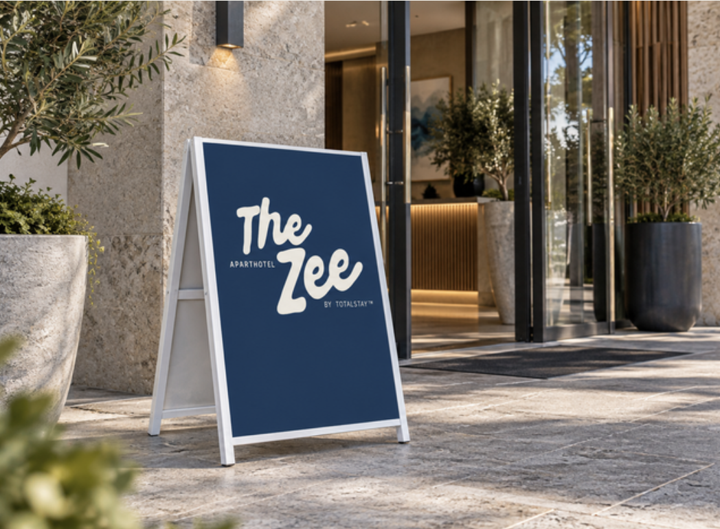The Zee A-frame entrance sign